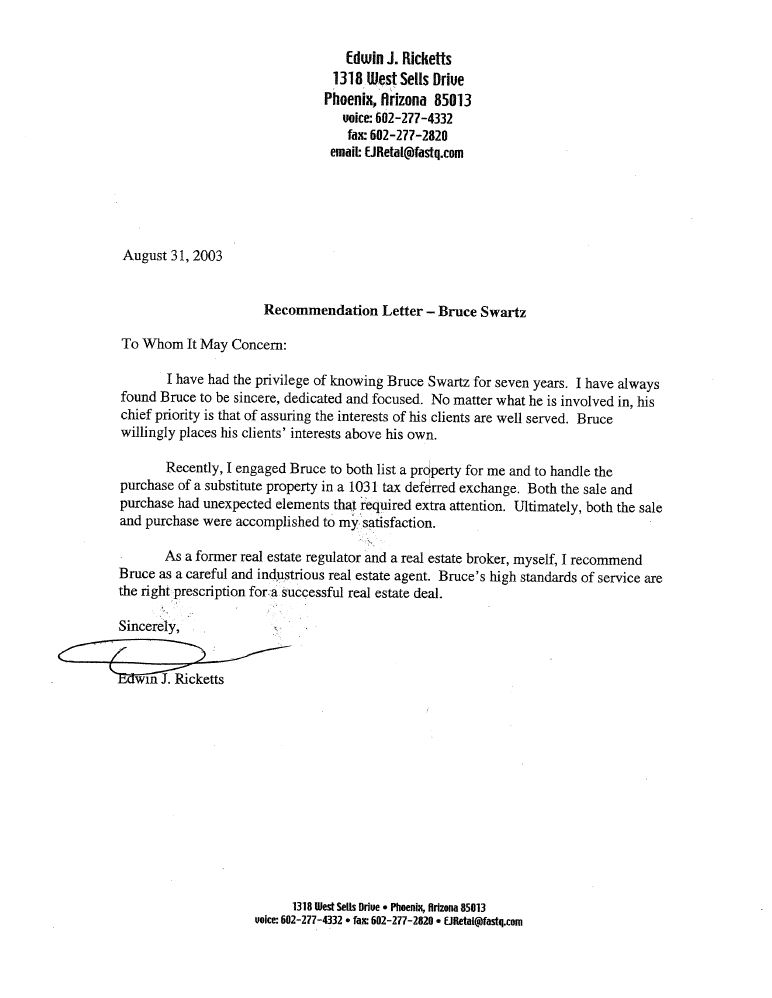 Letter Testimonials - Bruce Swartz , CRS